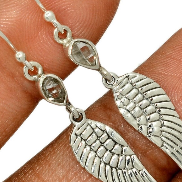 Sterling silver gemstone wing earrings - Picture 2 of 2